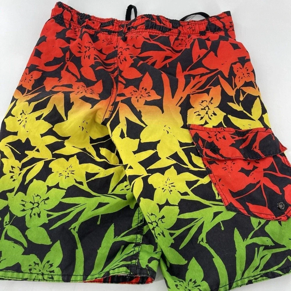 Hang 10 Hawaiian Floral‎ Gradient Mens Board Shorts Medium Surf Colorful Rainbow